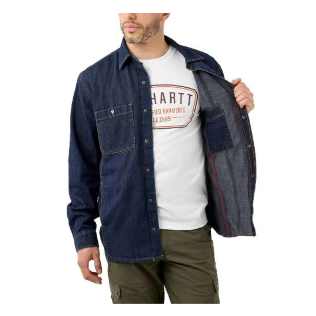 Carhartt Herren Hemdjacke Denim Fleece Lines Snap-Front 3 Carhartt Herren Hemdjacke Denim Fleece Lines Snap-Front – Bild 3