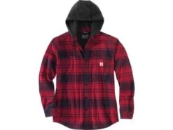 Carhartt Rugged Flex Flannel Fleece Lined Hooded Hemdjacke Rot